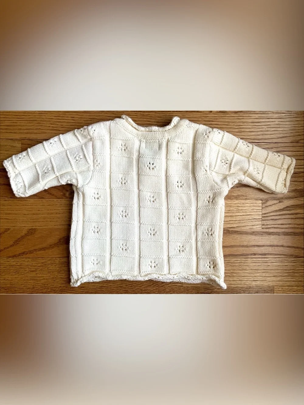 Vtg Y2K Baby Gap Cotton Pointelle Pull Over Ivory Sweater Size 12-18 Months